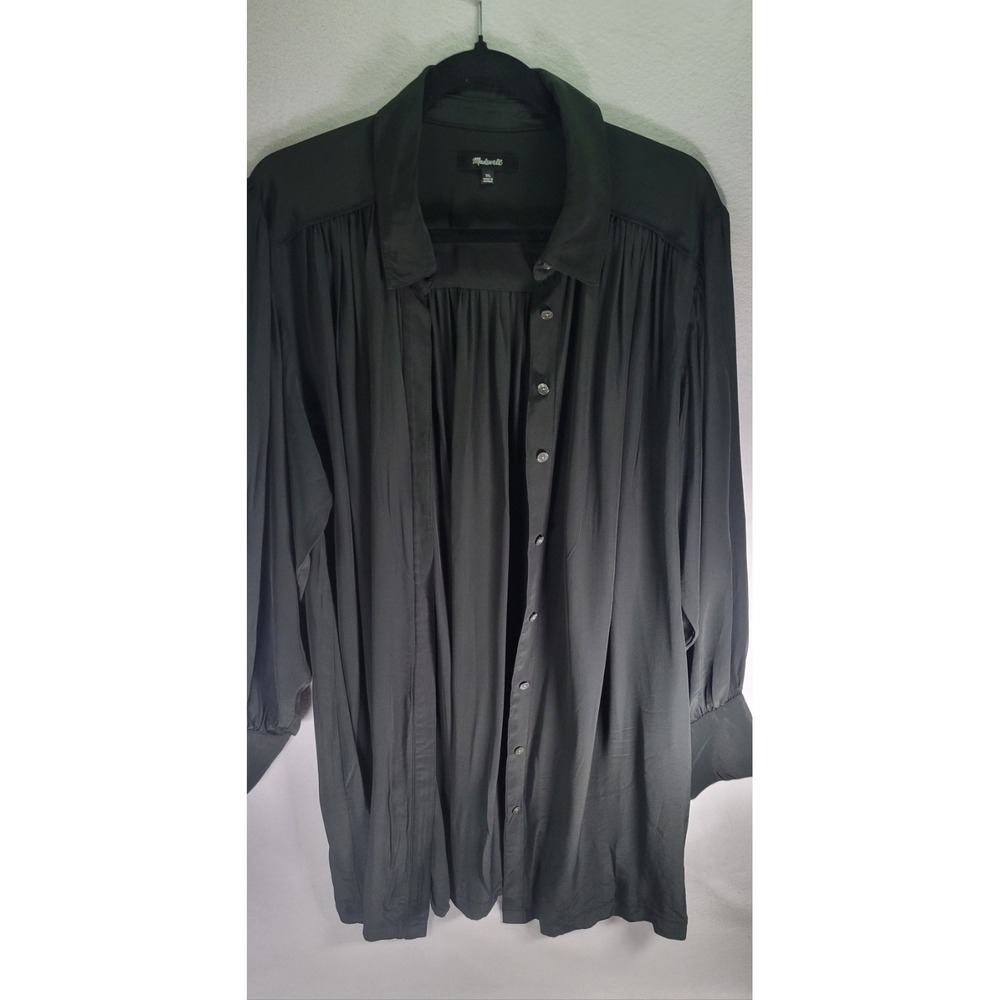 Madewell Relaxed Button Front Mini Dress/Long Oversize Blouse Size XL Black